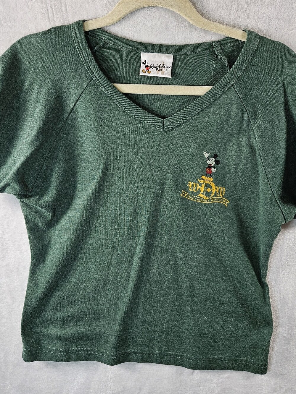 VTG Y2K Mickey Mouse Walt Disney World Cropped Shirt Womens Large Green T-shirt